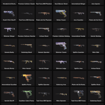 Fortnite skins, including Ghost, Shadow, and Vandal skins, for sale.