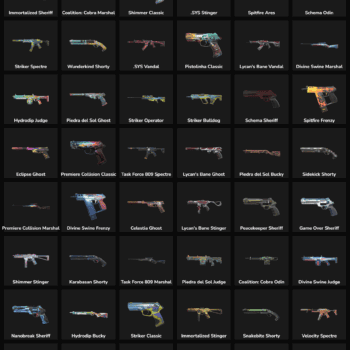 Fortnite inactive skins with various weapons and accessories for sale.