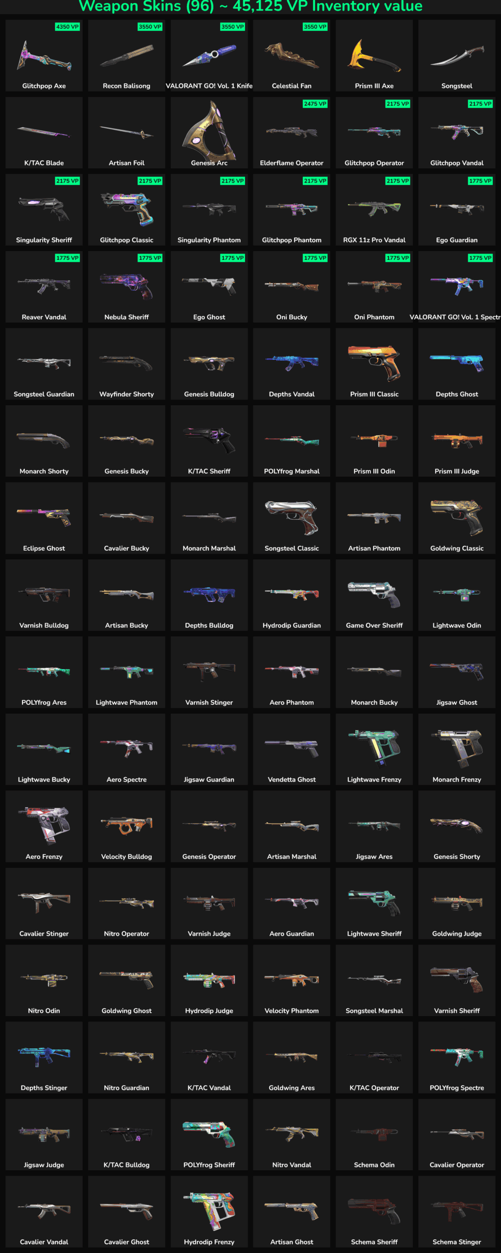 Collection of 96 inactive Fortnite skins and weapons for NA server.