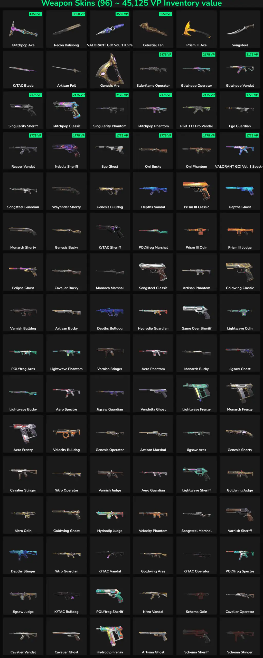 Collection of 96 inactive Fortnite skins and weapons for NA server.
