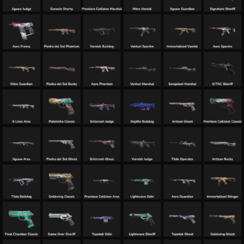 Collection of inactive Fortnite skins and weapons for sale.