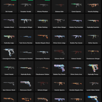 Fortnite skins collection with inactive characters and weapons.