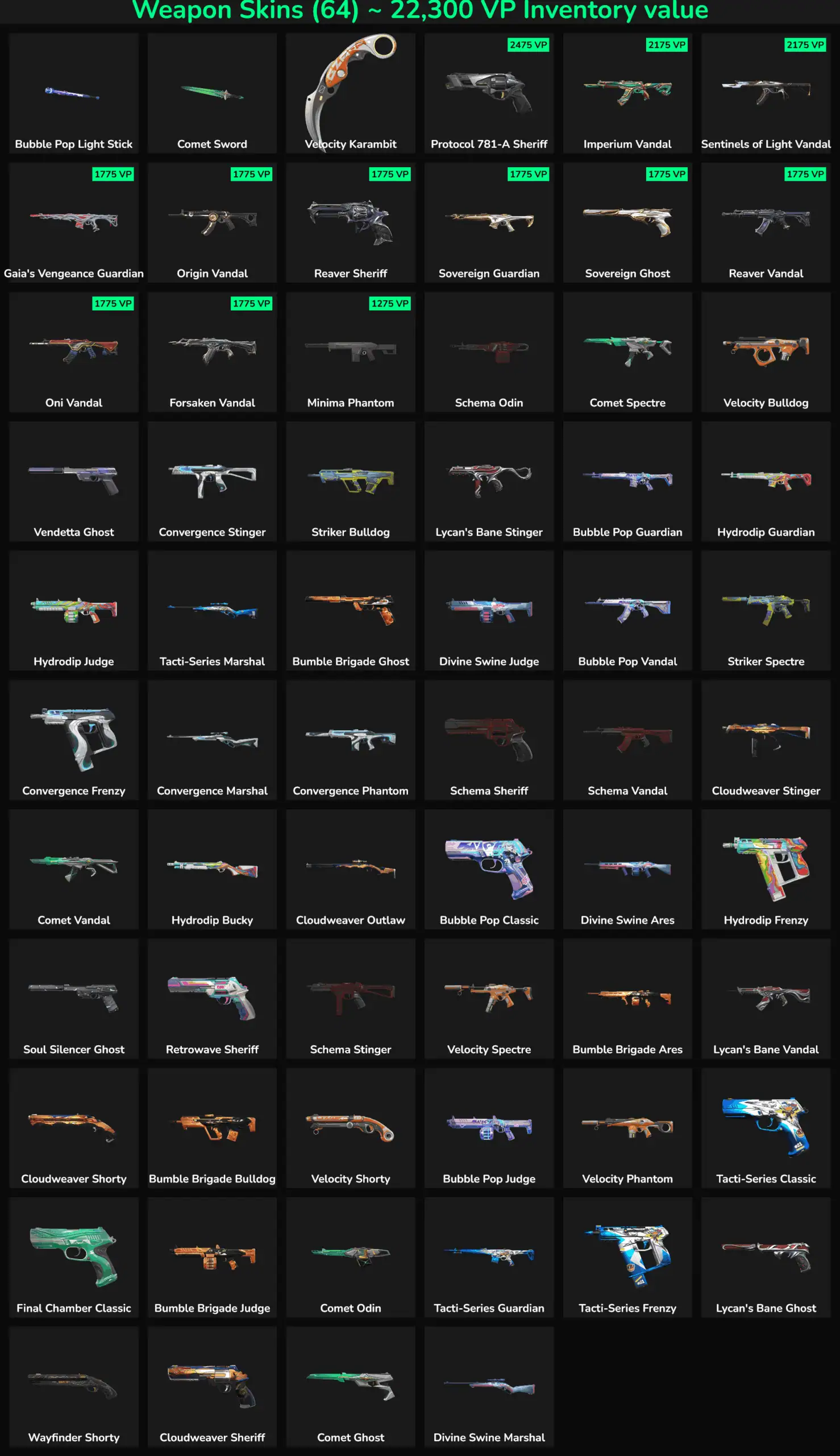 Fortnite skins collection with inactive characters and weapons.