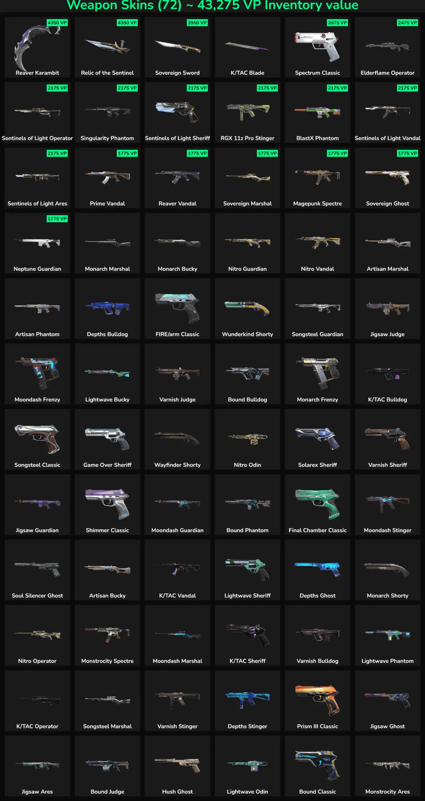 Fortnite skins collection with inactive characters and weapons.
