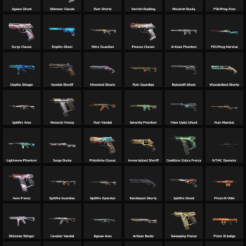 Image showing various inactive Fortnite skins and weapons.