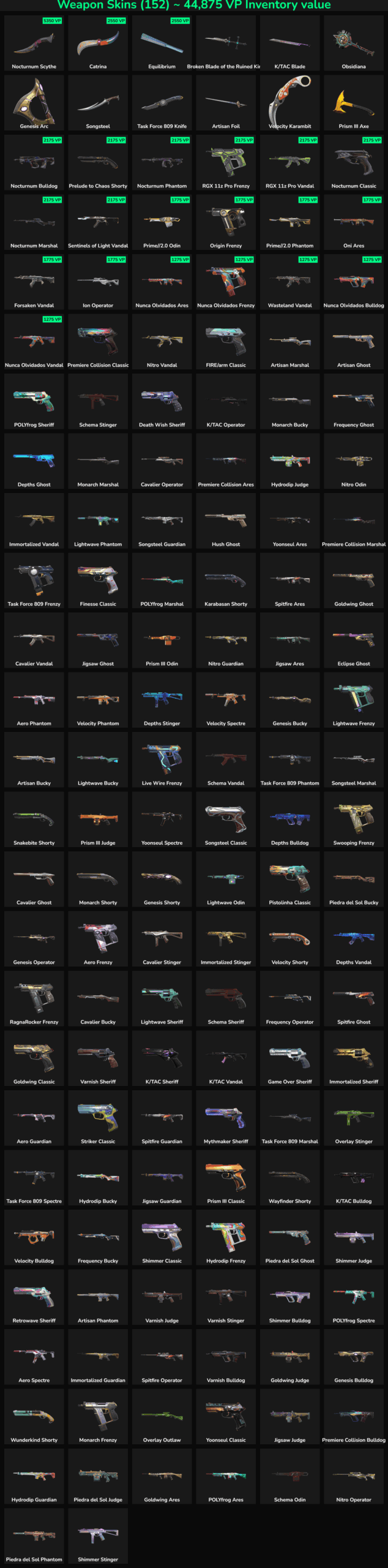 Collection of 152 inactive Fortnite skins for EU servers.