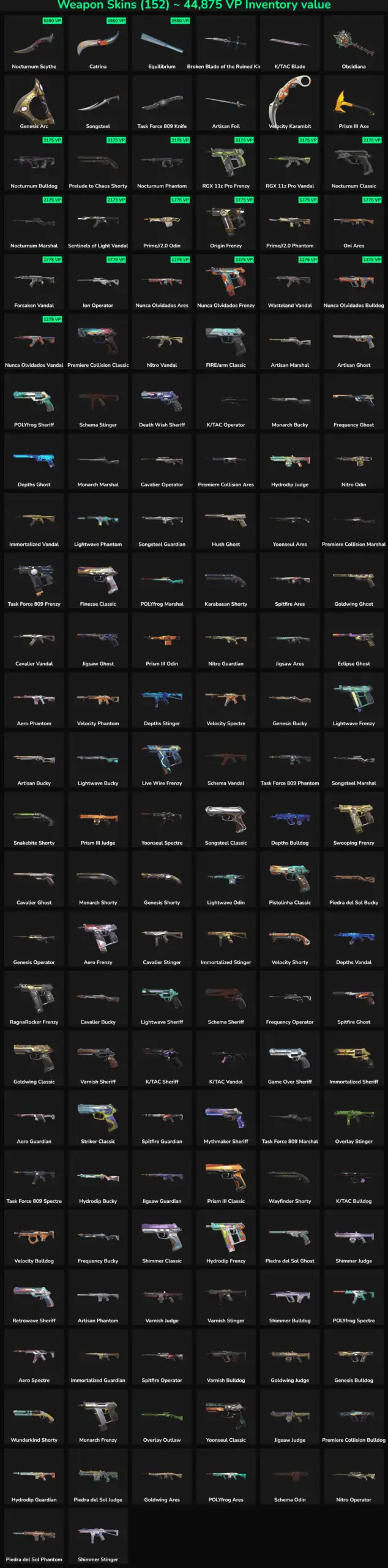 Collection of 152 inactive Fortnite skins for EU servers.