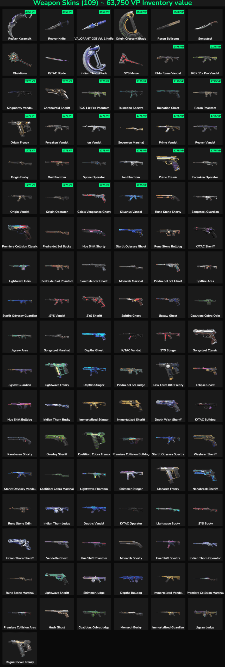 Fortnite weapon skins collection with inactive skins for sale.