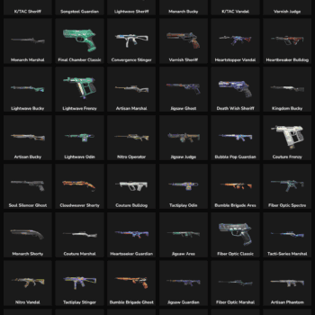 Fortnite weapon skins collection with inactive skins for NA region.