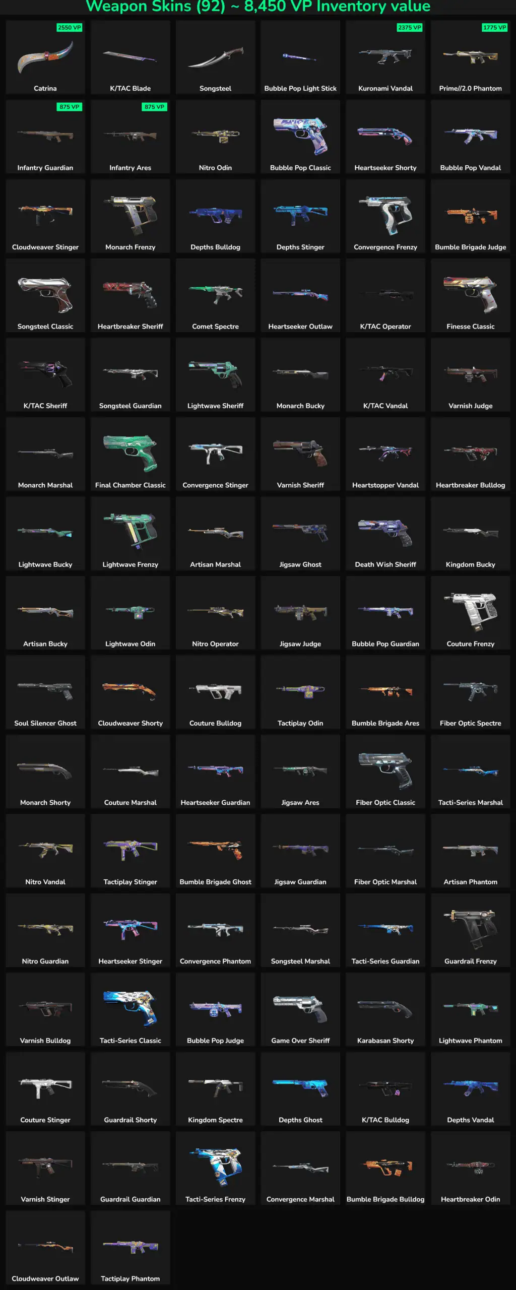 Fortnite weapon skins collection with inactive skins for NA region.