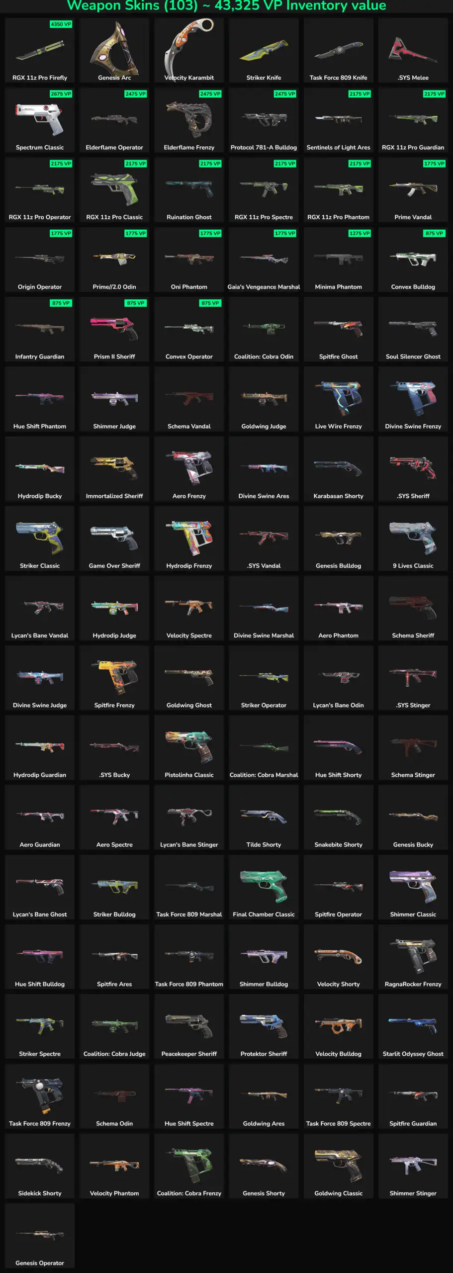 Collection of inactive Fortnite skins with various weapons and accessories.