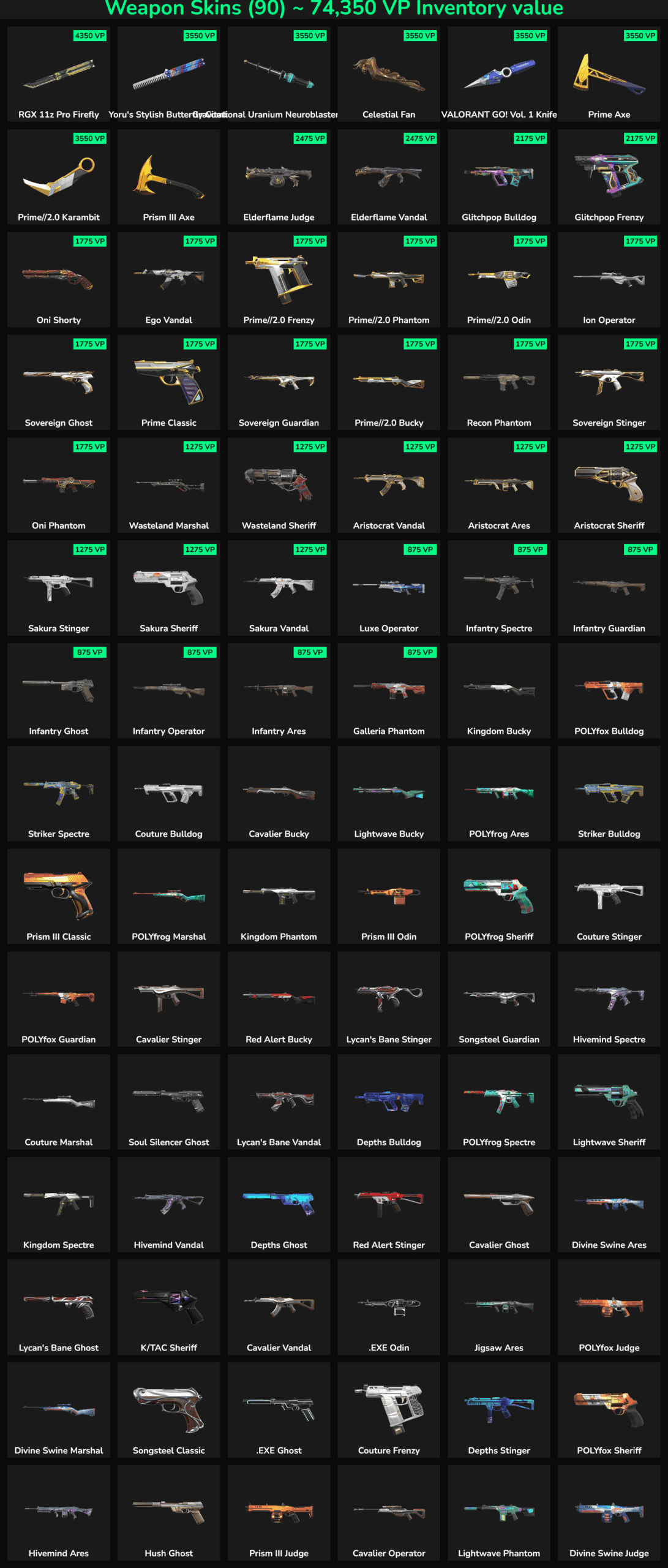 Fortnite skins inventory with inactive weapon skins for NA region.