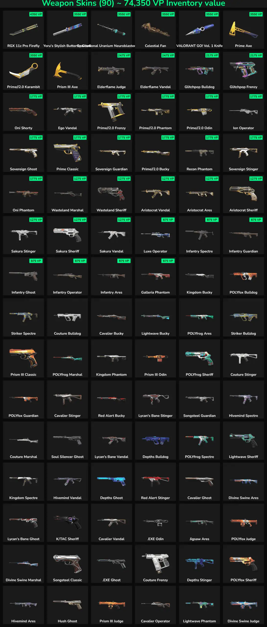 Fortnite skins inventory with inactive weapon skins for NA region.