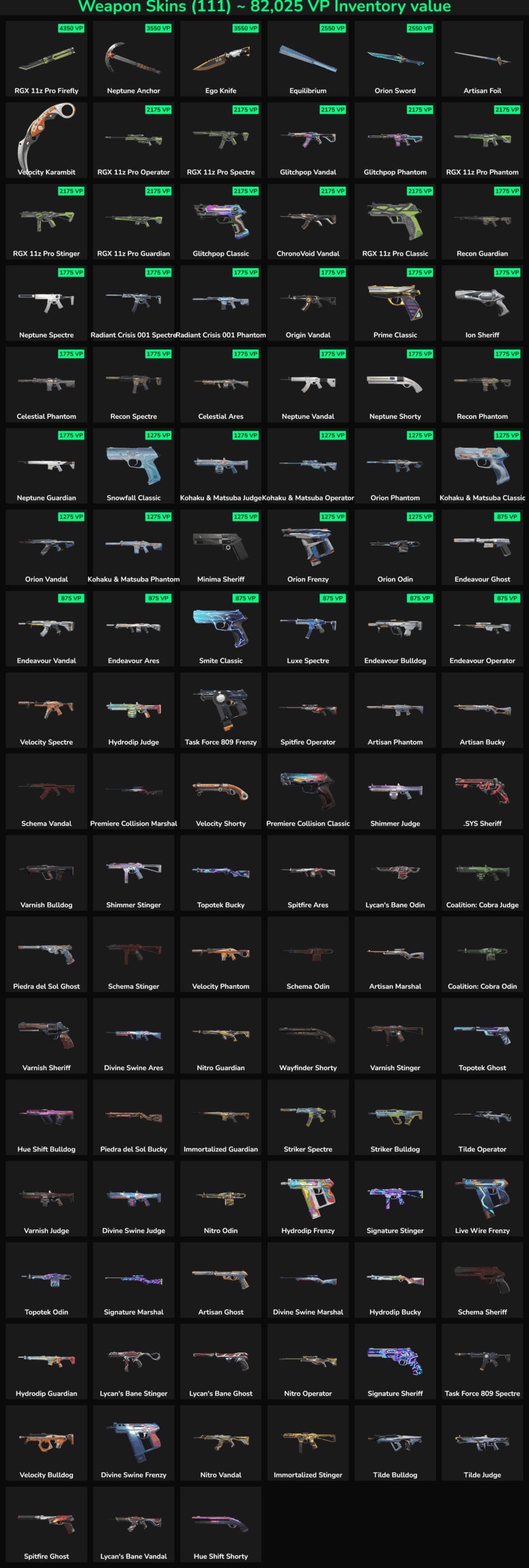 Fortnite account weapon skins with inactive status in North America.