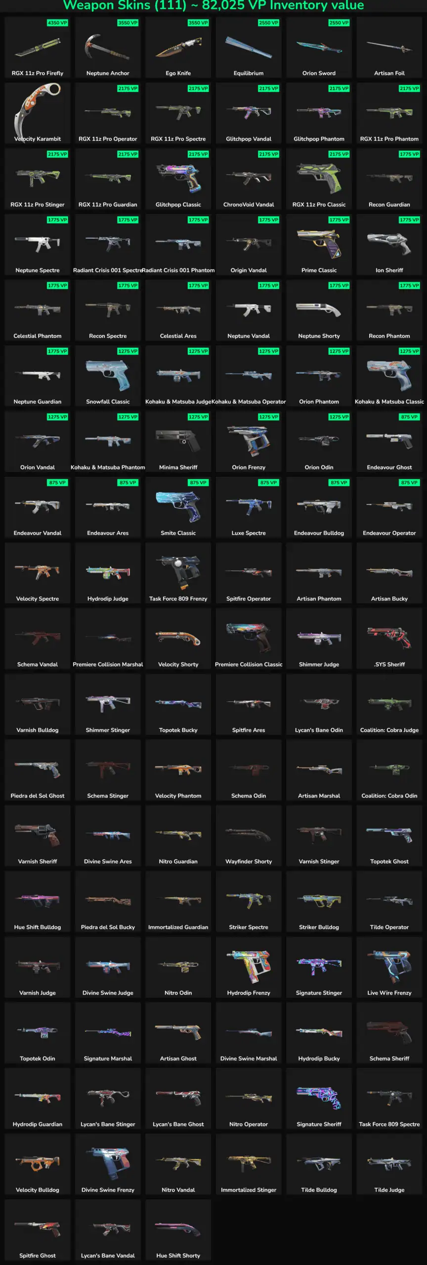 Fortnite account weapon skins with inactive status in North America.