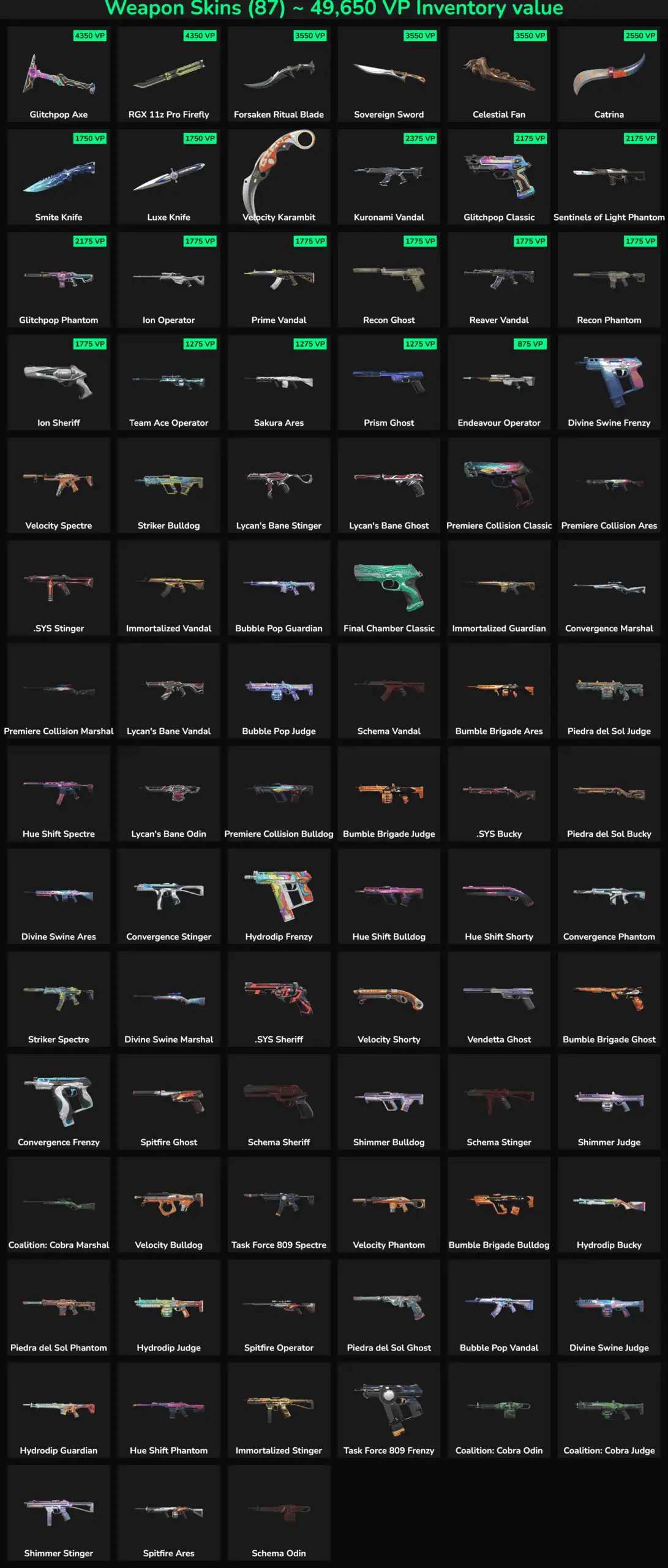 Collection of inactive Fortnite weapon skins for NA region.