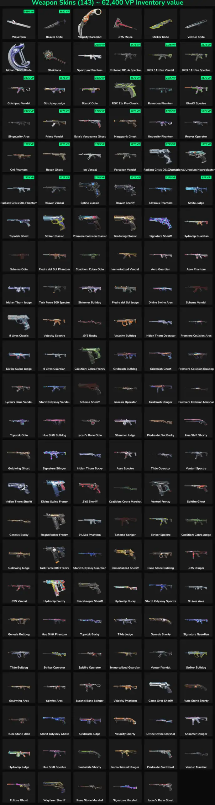 Image showing various inactive Fortnite skins and weapons.