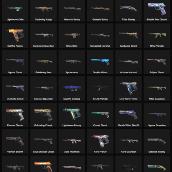 Inactive Fortnite weapon skins for LATAM region, including various styles and rare designs.