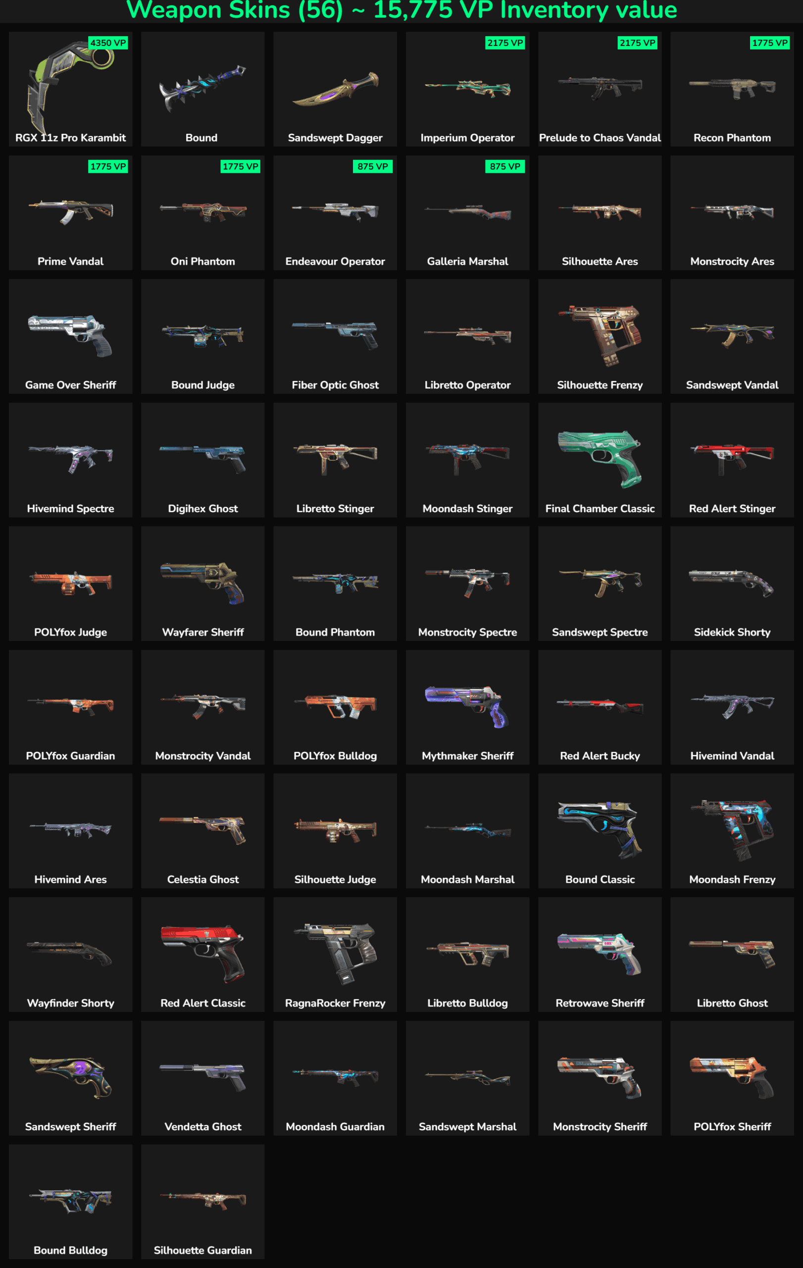 Fortnite inactive skins collection with various weapon skins for BR players.