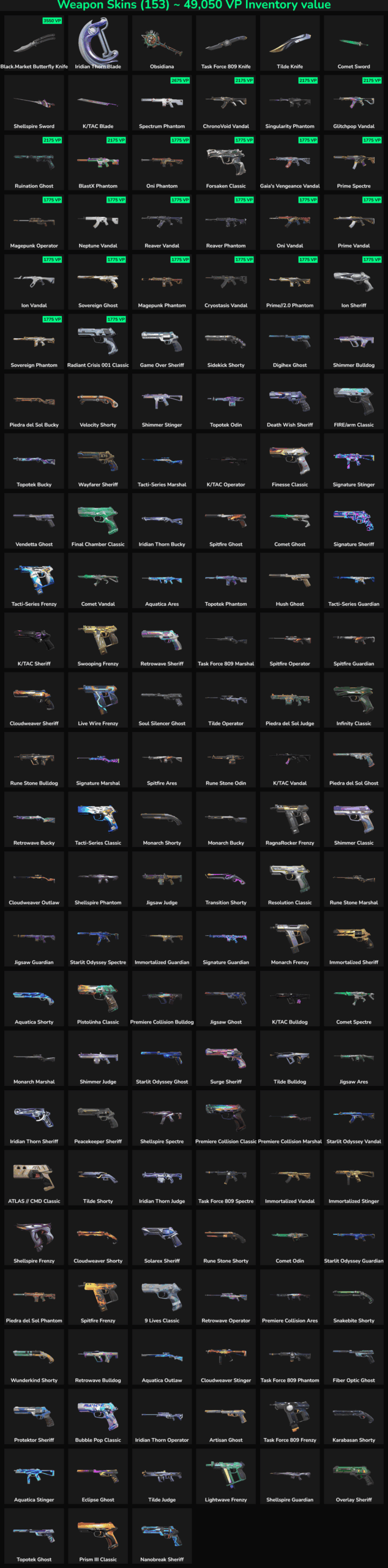 Image showing 153 inactive Fortnite skins for EU servers.