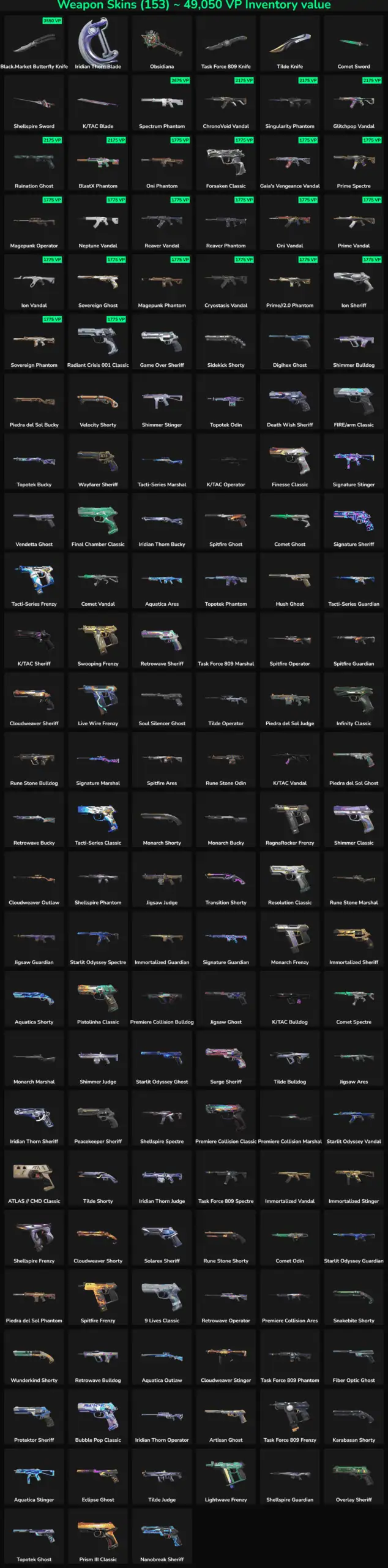 Image showing 153 inactive Fortnite skins for EU servers.