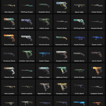 Fortnite weapon skins collection with inactive skins for NA region.