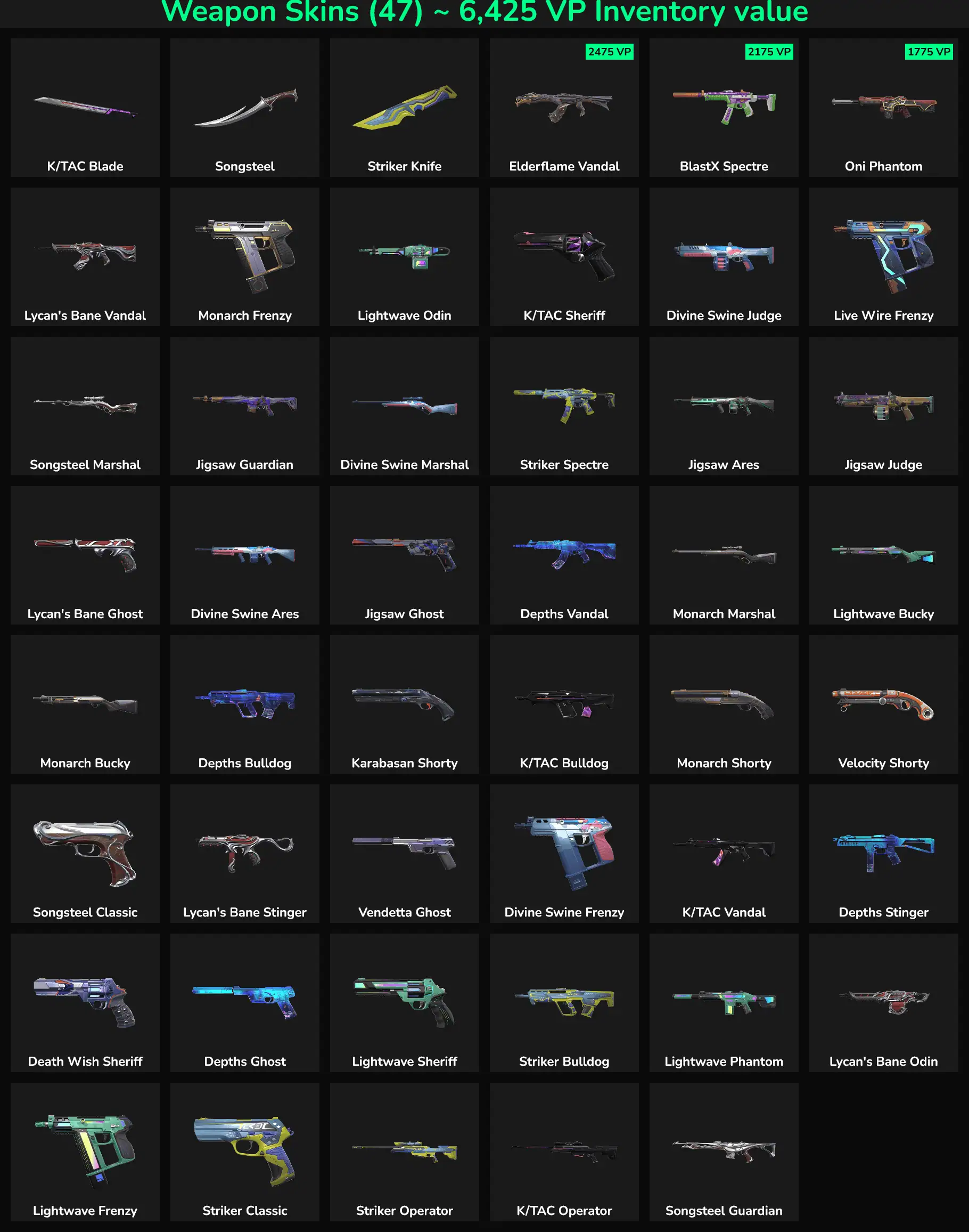 Fortnite skins inactive list with weapons and characters.