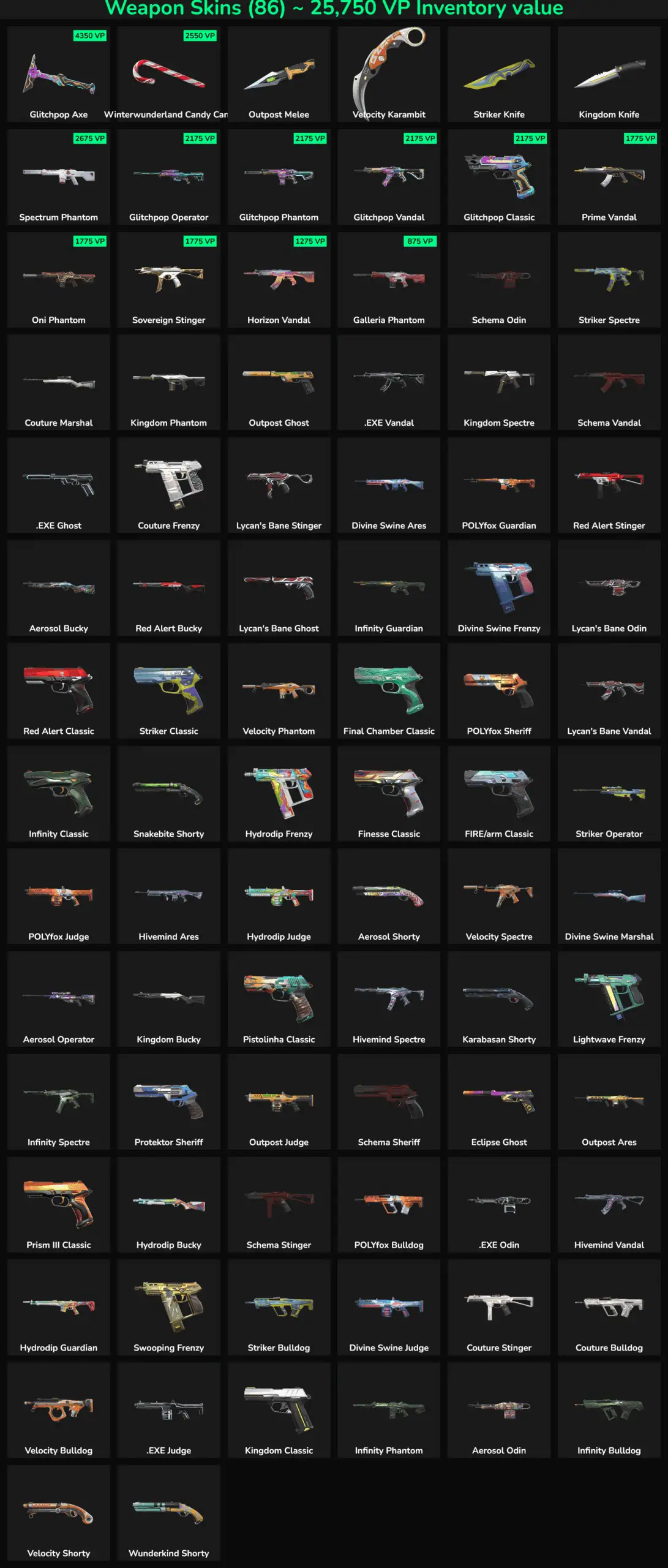 Fortnite skins collection with inactive skins for sale.