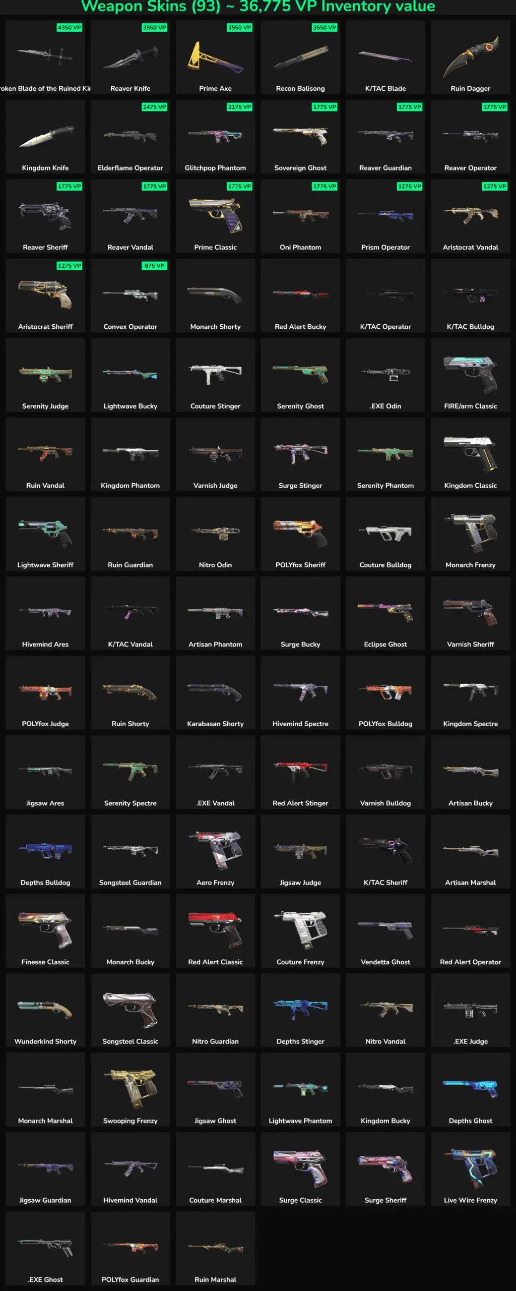 Fortnite inactive skins with weapons and accessories for sale.