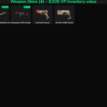 Collection of Fortnite weapon skins including Butterfly Knife, Interhelm Classic, ATLAS & CMD Classi.