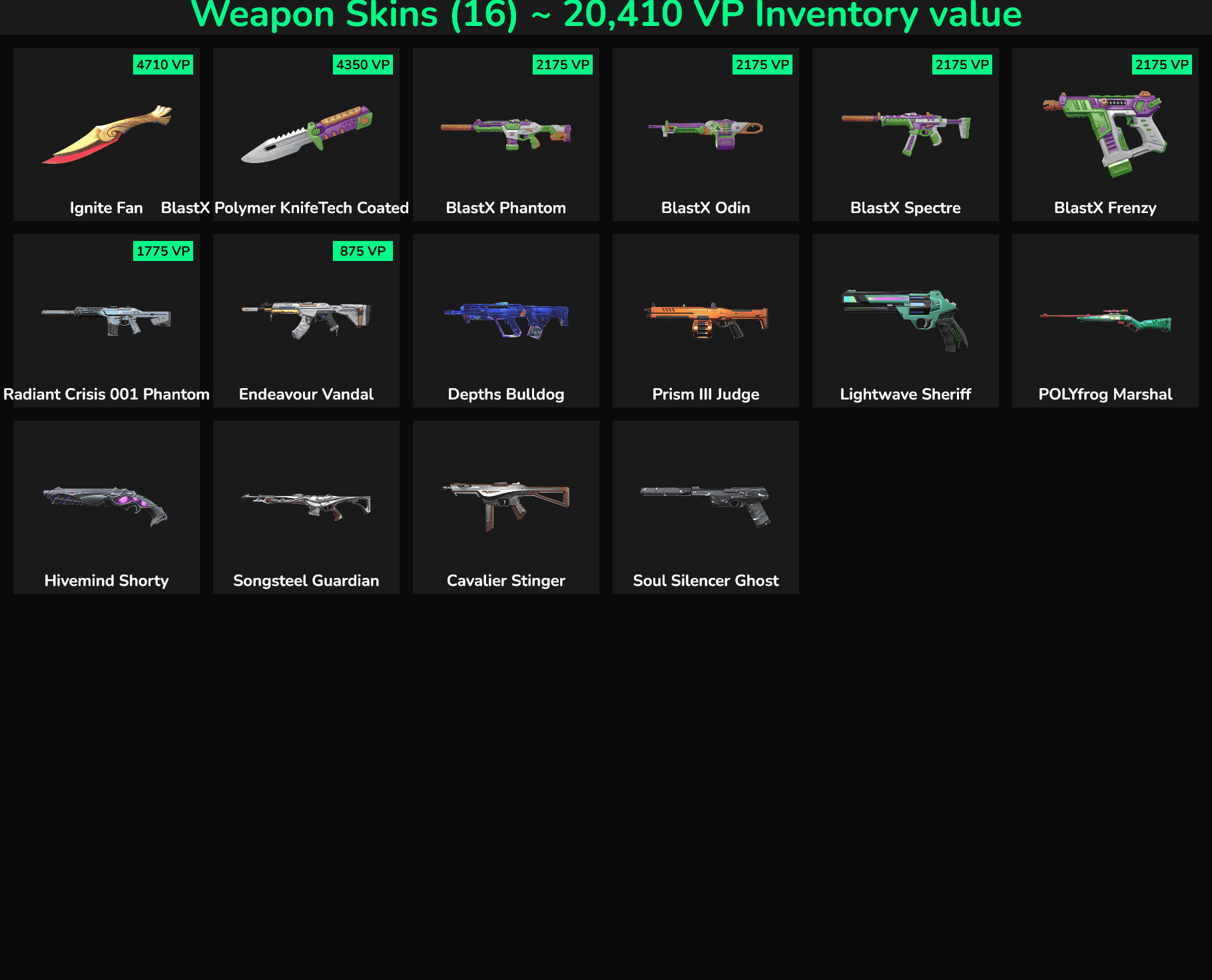 Fortnite weapon skins with high VP value, including BlazeX, Spectre, and more. Perfect for upgrading.