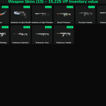 Fortnite weapon skins including Catrina, Sentinels, and Endeavour Ghost.