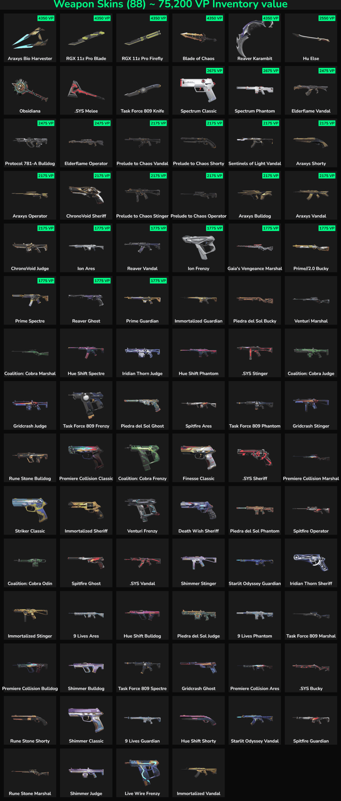 Fortnite weapon skins inventory with rare and legendary items.