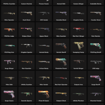 Variety of Fortnite weapon skins for customization and gameplay enhancement.