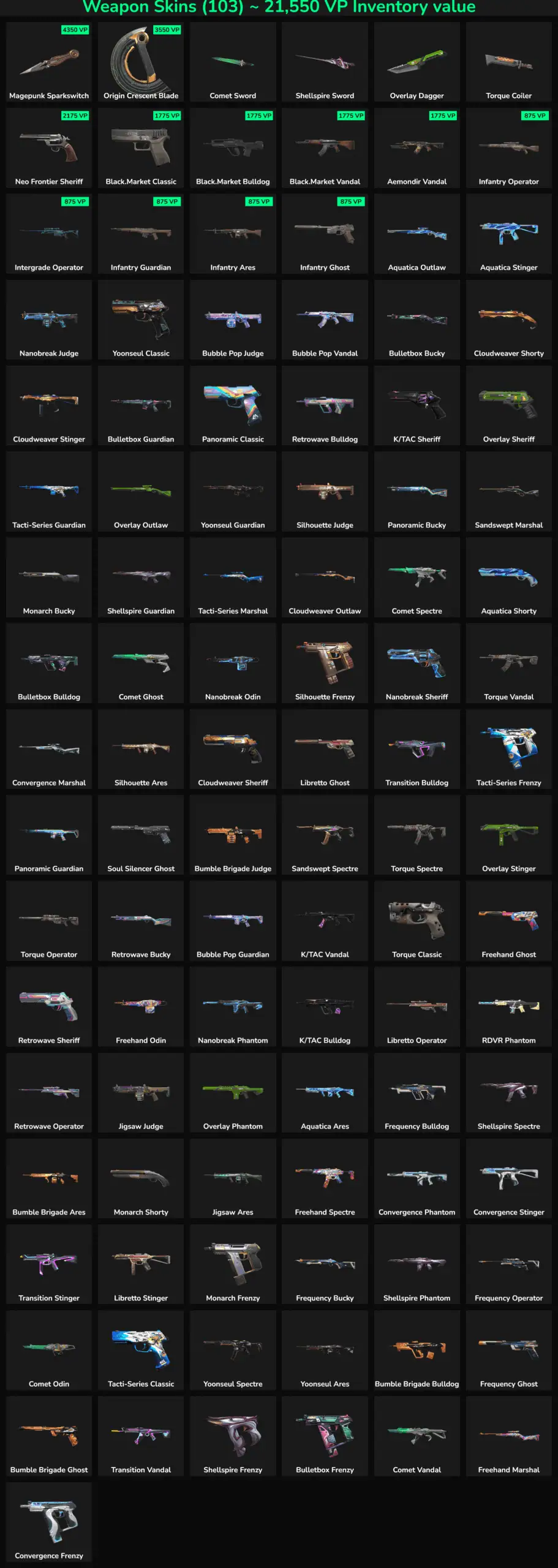 Collection of Fortnite weapon skins including rifles, pistols, and more.