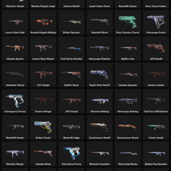Fortnite weapon skins collection with rare and legendary designs for sale.
