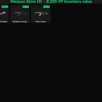Fortnite weapon skins for sale, including Mystbloom Fanblade, Blackthorn Vandal, and Prime Vandal.