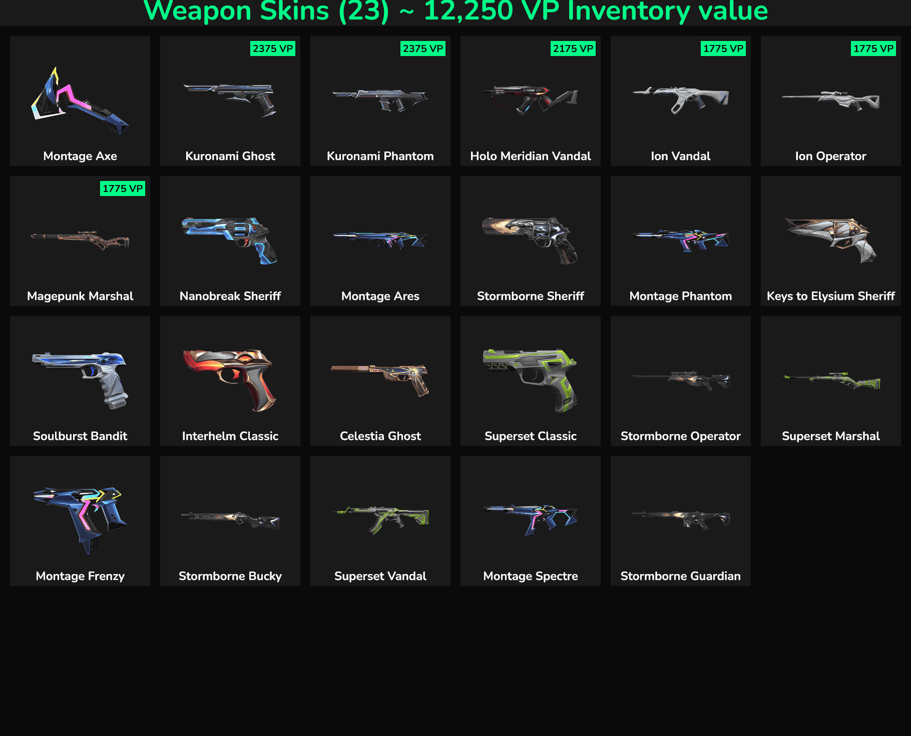 High-quality Fortnite weapon skins for sale, including Montage Axe, Kuromani Ghost, and Ion Vandal.